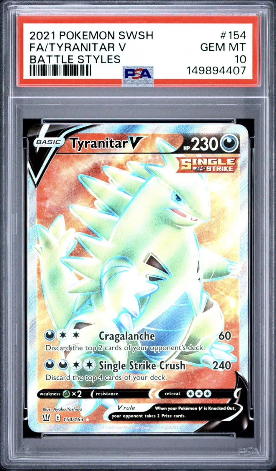 Pokemon Tyranitar V Full Art 154/163 Swsh05: Battle Styles Holo PSA 10 Gem Mint