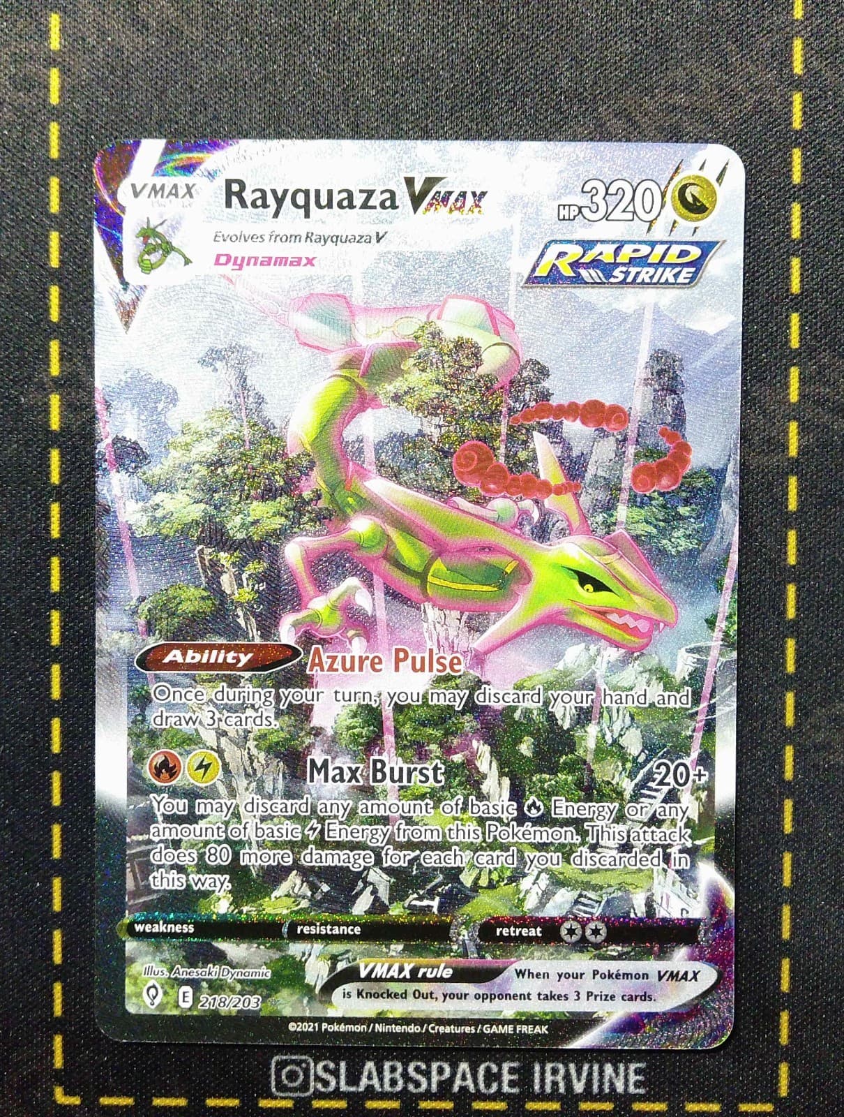 2021 POKEMON SWSH EVOLVING SKIES #218 SECRET FULL ART/RAYQUAZA VMAX
