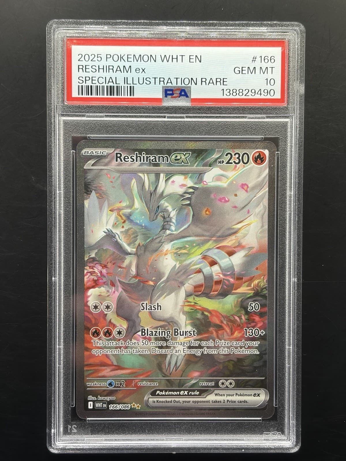 2025 POKEMON WHT EN-WHITE FLARE SPECIAL ILLUSTRATION RARE RESHIRAM EX 166 PSA 10