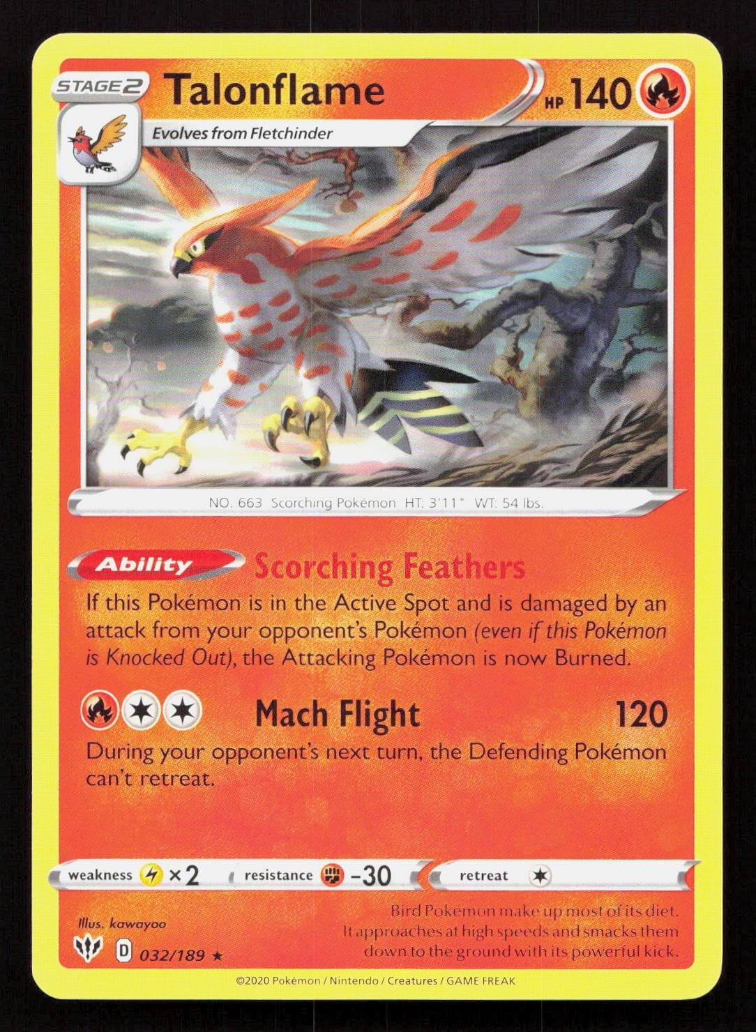 TALONFLAME 032/189 Pokemon DARKNESS ABLAZE