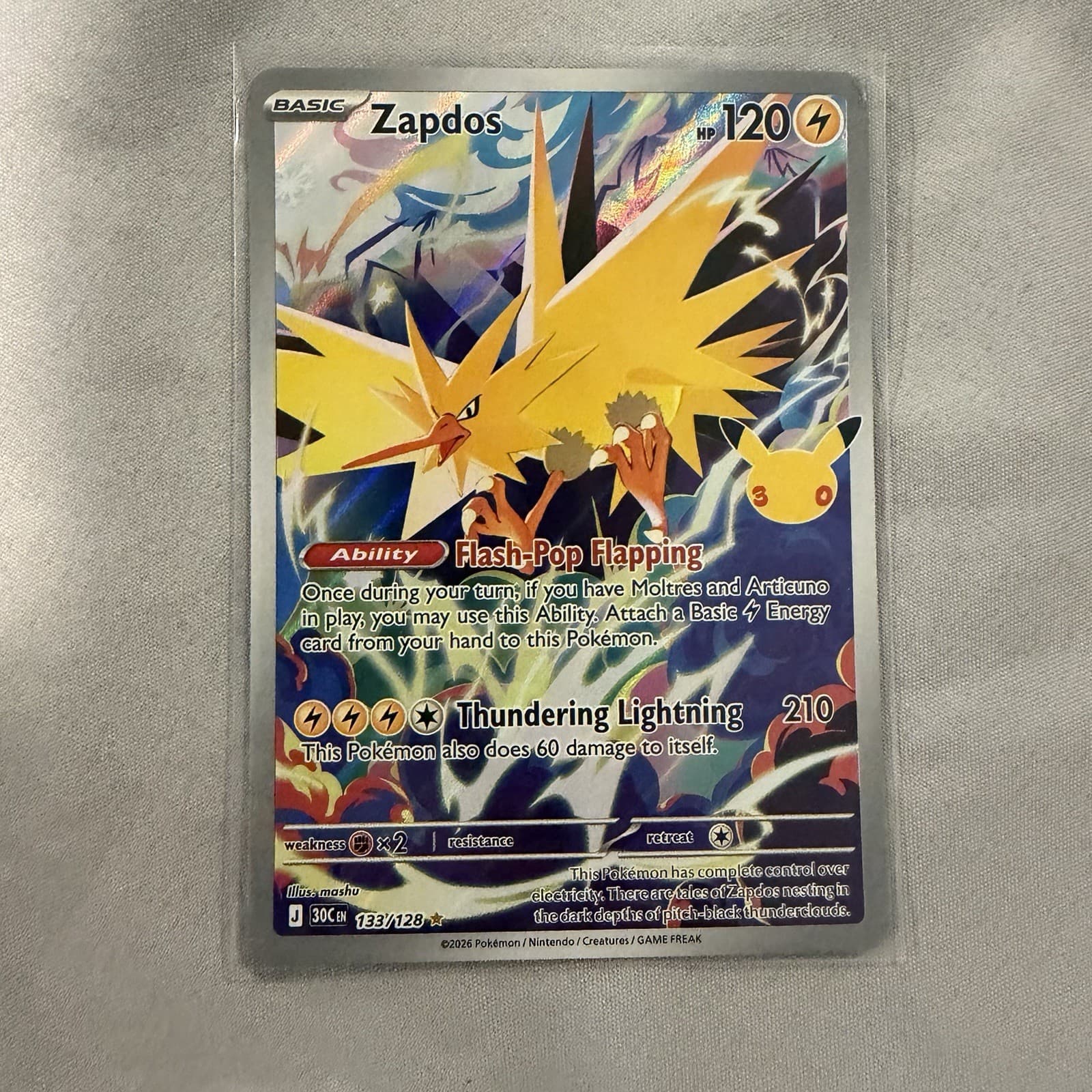 Pokemon 30th celebration zapdos IR 133/128 (Read Small Crease)
