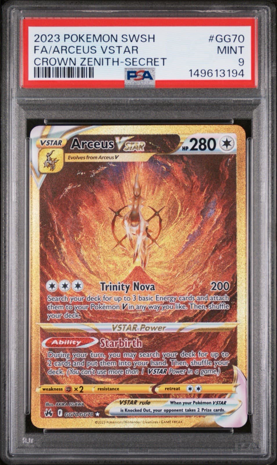 Arceus VSTAR PSA 9 Gold GG70/GG70 Crown Zenith Pokemon Card Full Alt Art Holo