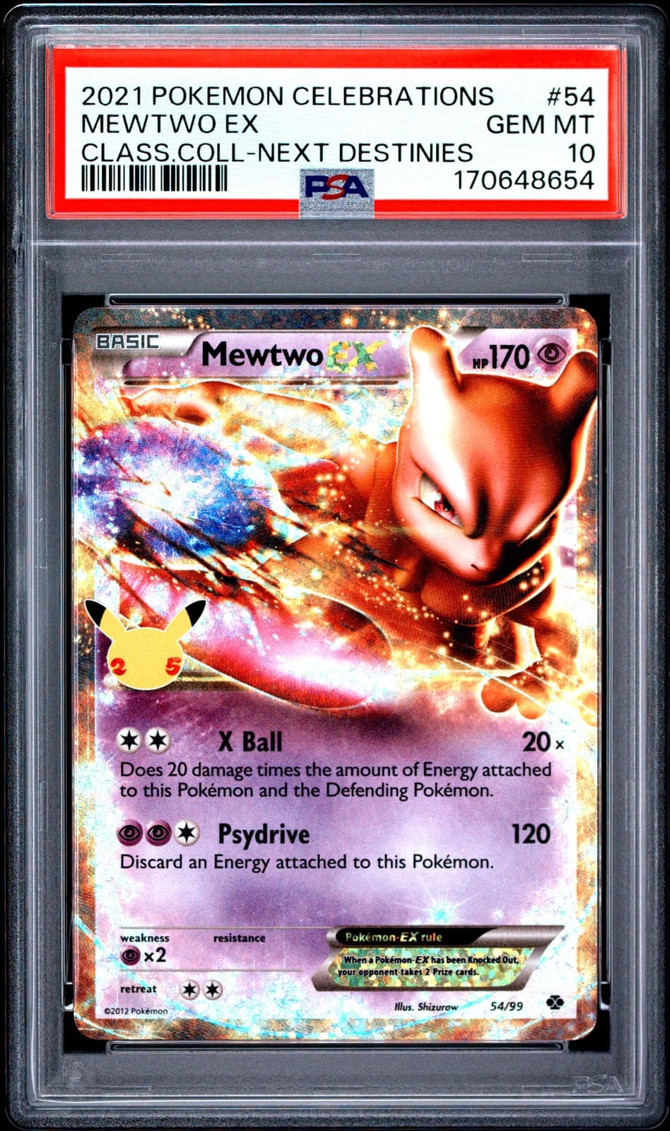2021 POKEMON CELEBRATIONS CLASSIC COLLECTION #54 MEWTWO EX PSA 10