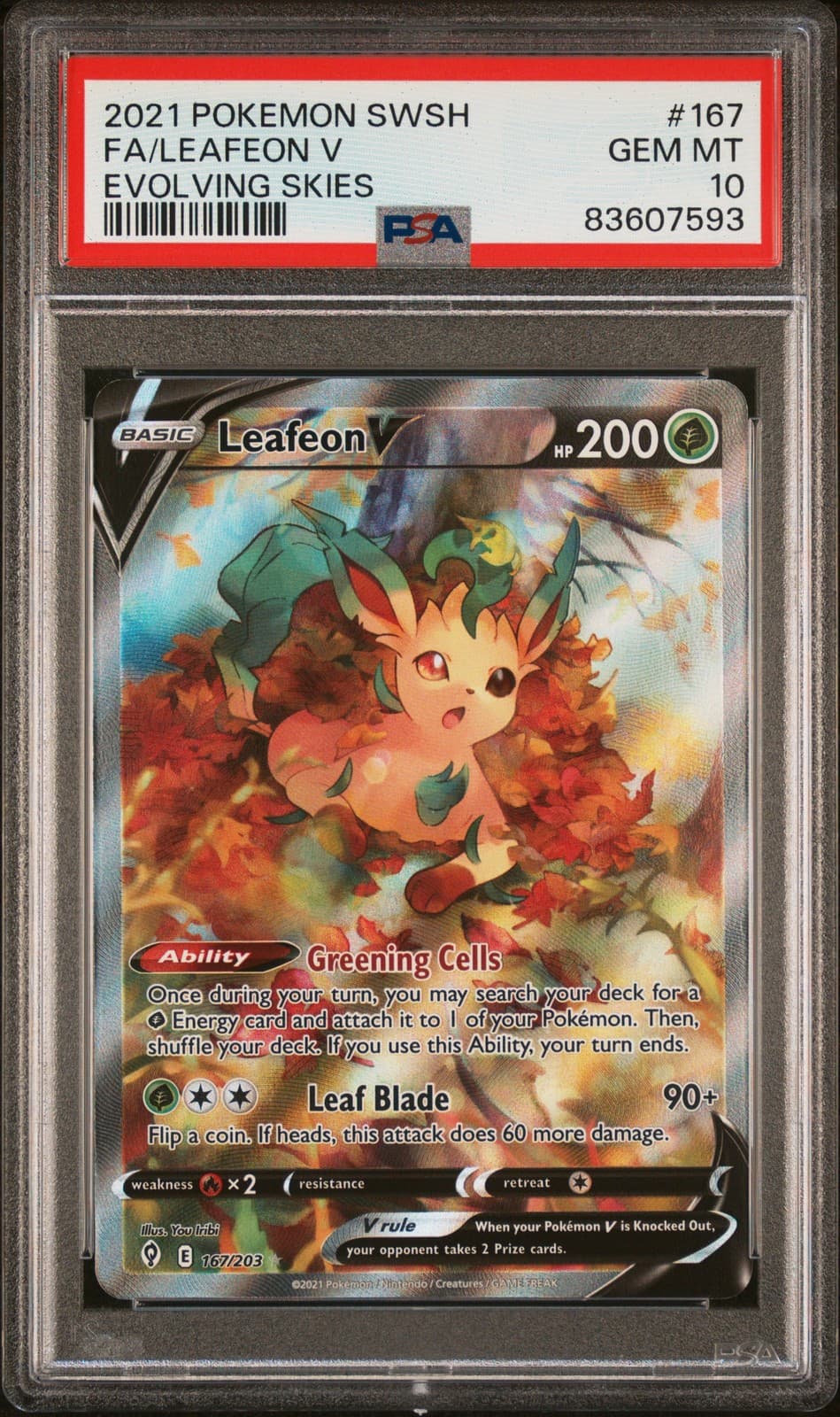 2021 Pokemon Sword & Shield Evolving Skies #167 Leafeon V PSA 10