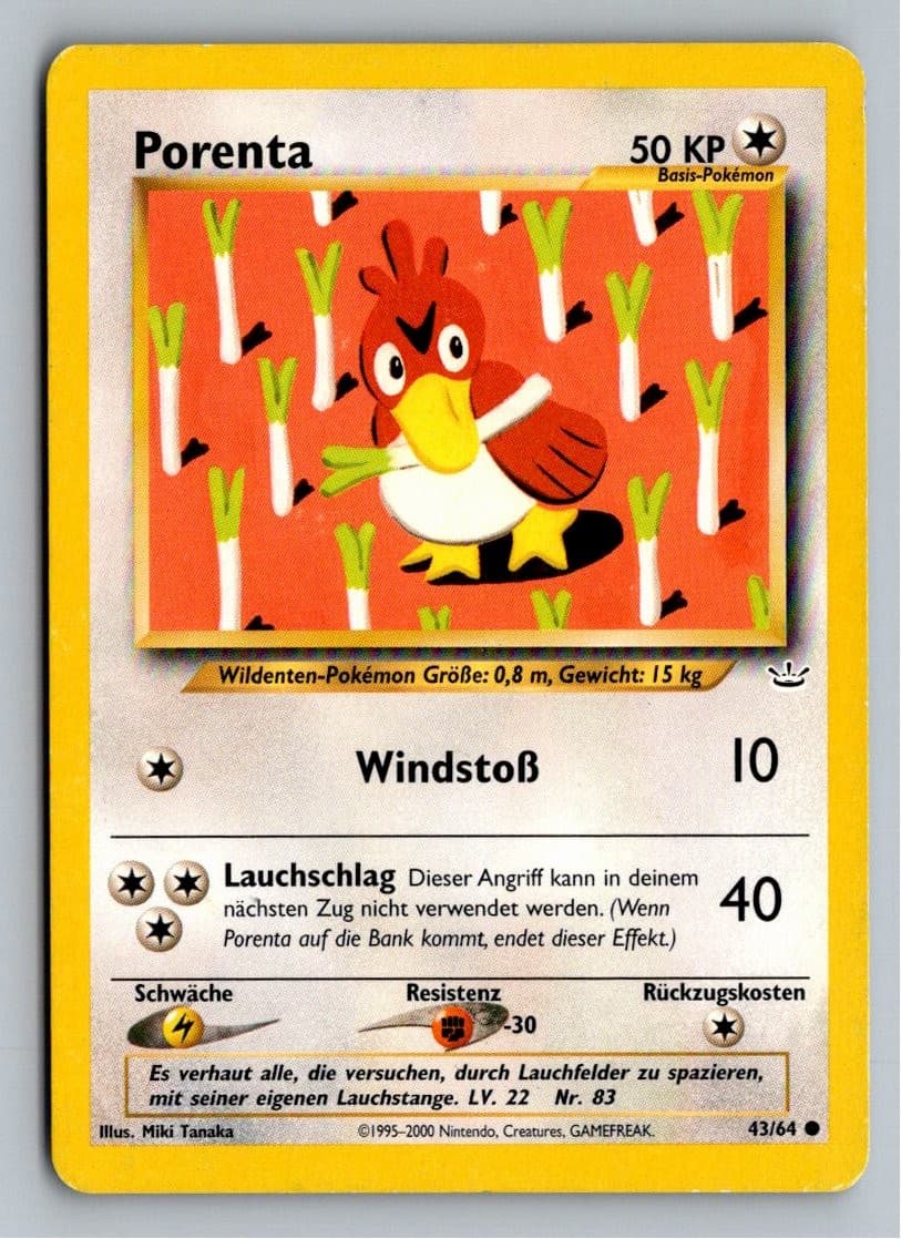 Pokemon Porenta 43/64 Neo Revelation Deutsch 2001 Vintage Karte