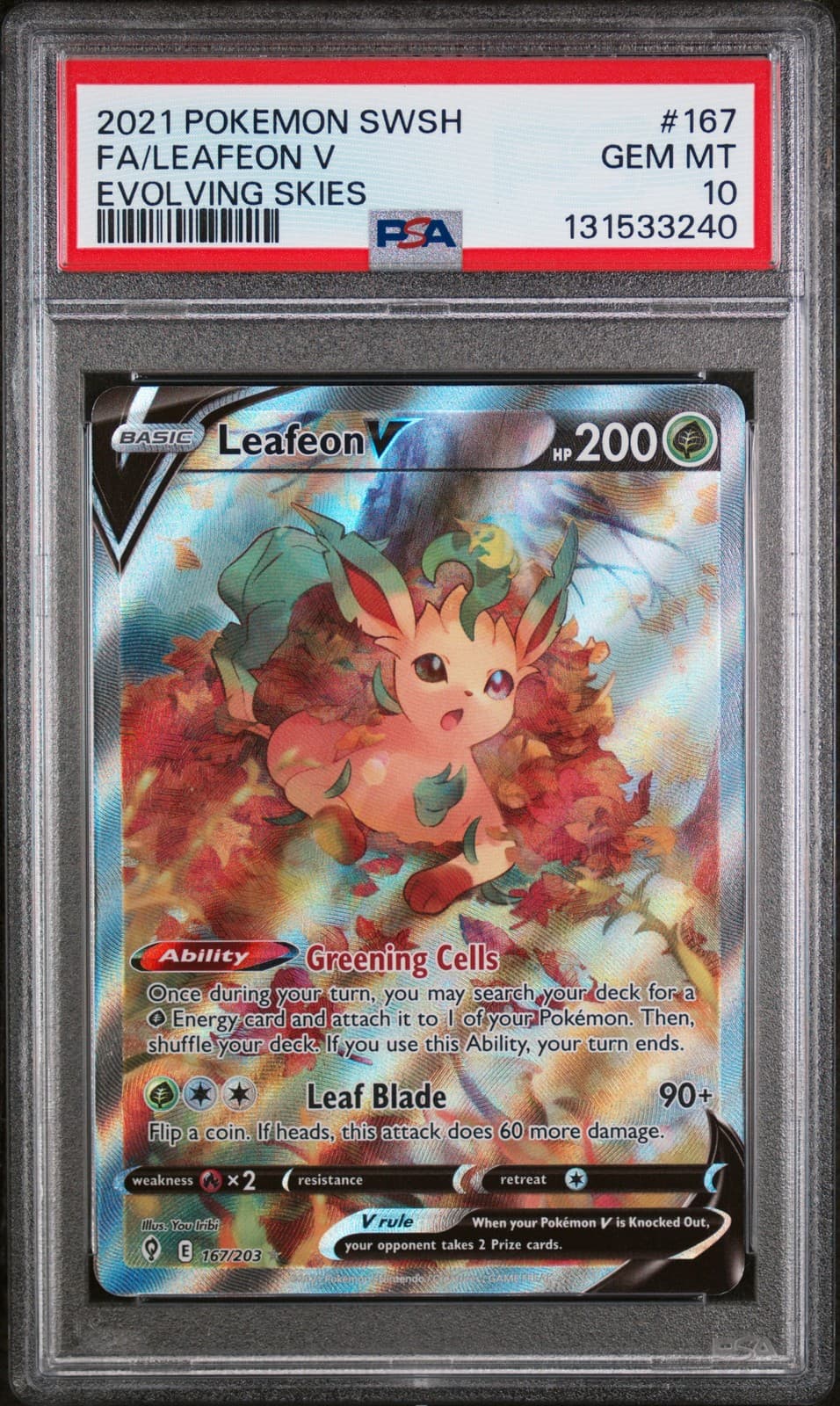 2021 POKEMON SWORD & SHIELD EVOLVING SKIES #167 FULL ART/LEAFEON V PSA 10