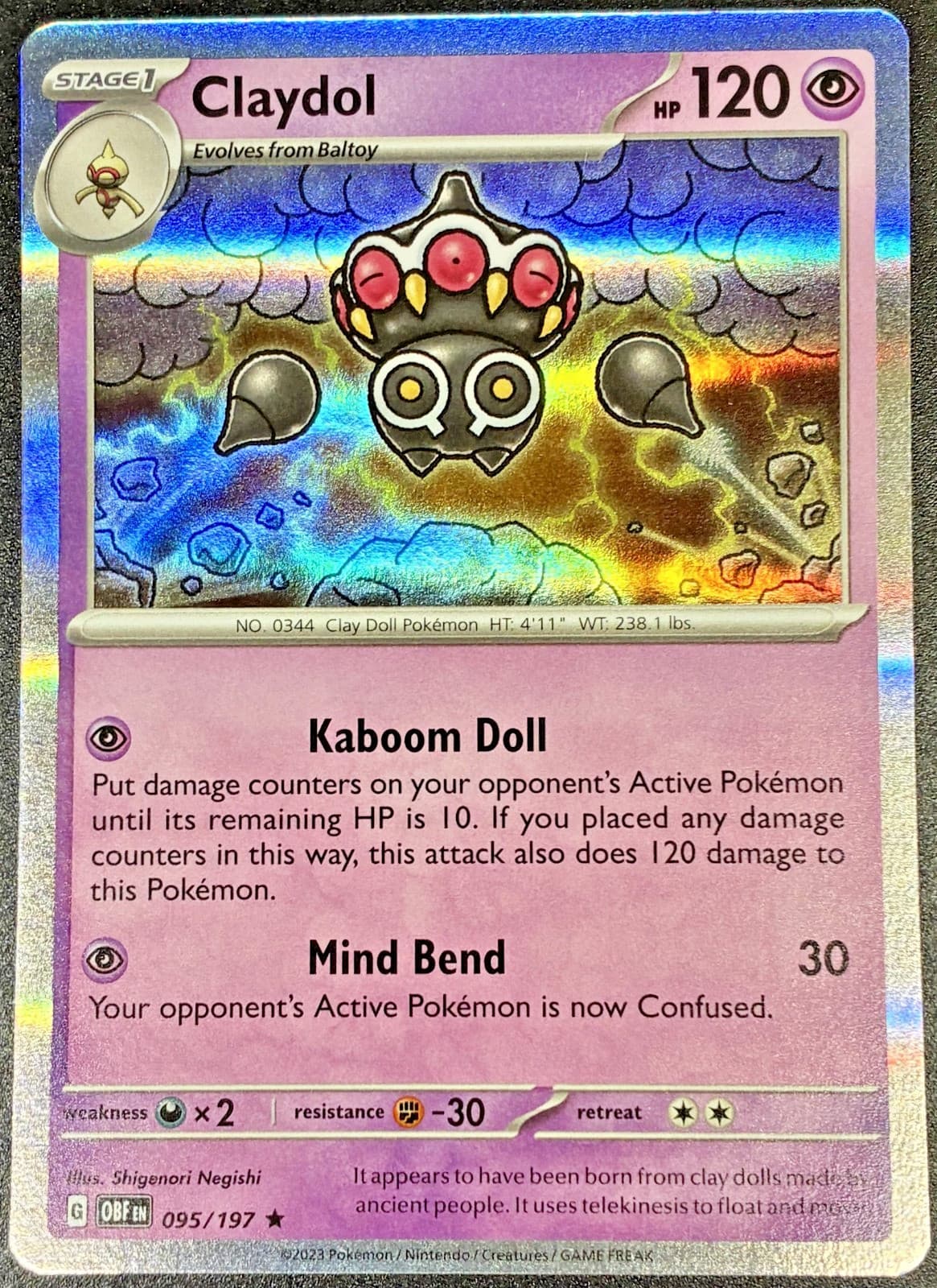 Pokemon TCG - Claydol 95/197 Obsidian Flames OBF 2023 Rare Holo - Near Mint
