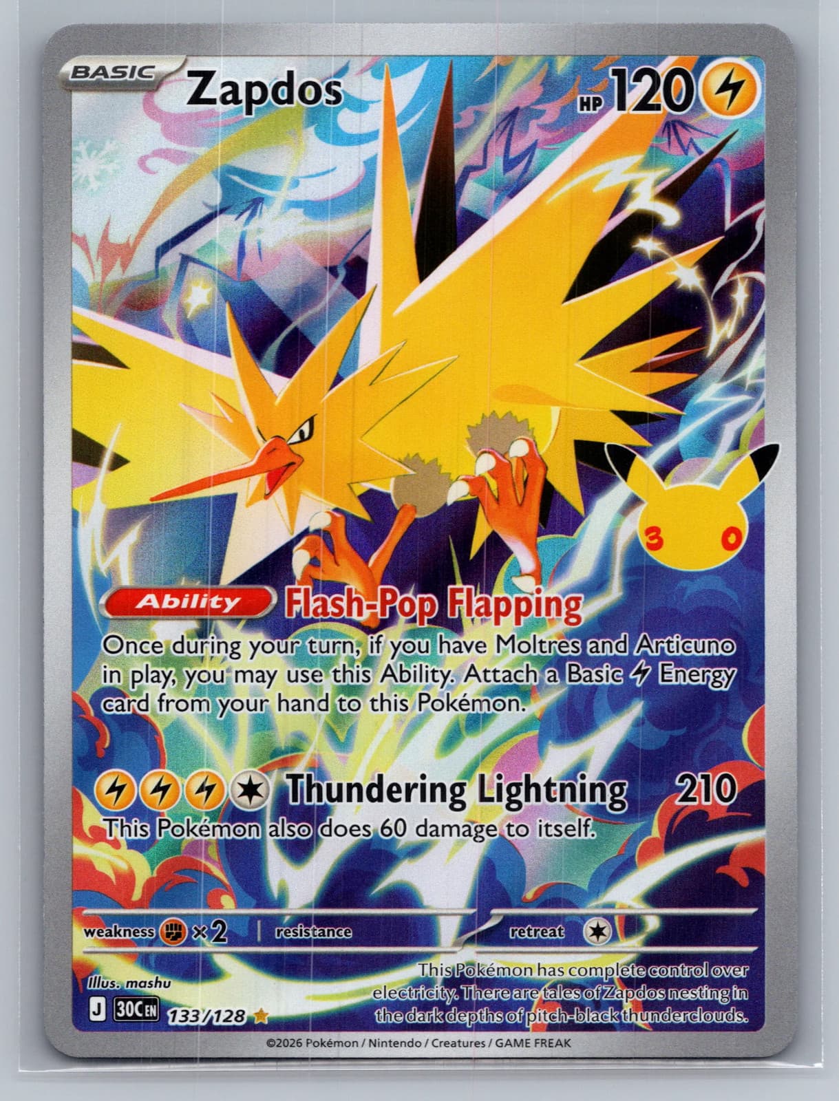 Zapdos #133/128 30th Celebration Pokemon TCG