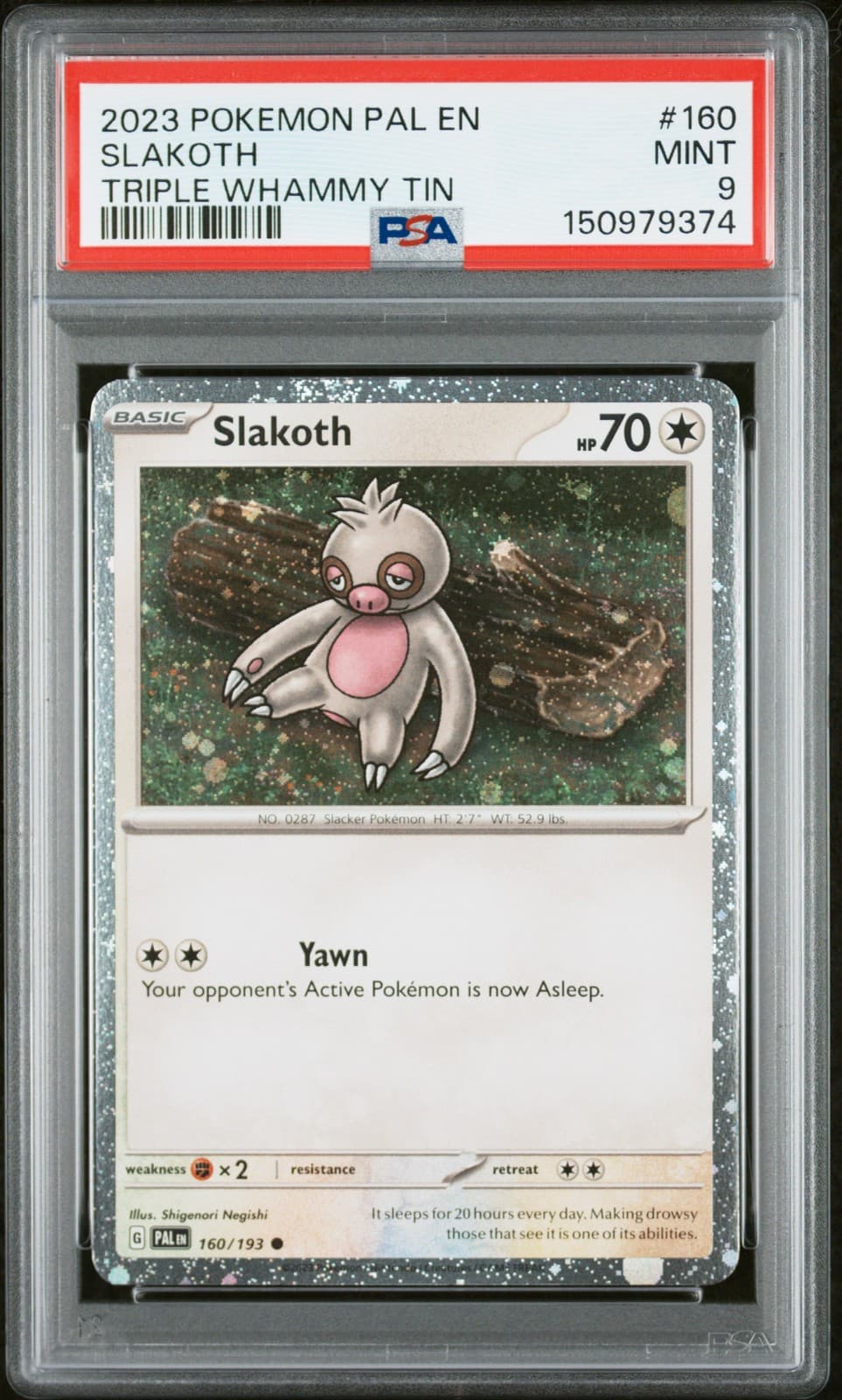 PSA 9 - SLAKOTH #160 - TRIPLE WHAMMY TIN 2023 POKEMON PAL EN PALDEA EVOLVED