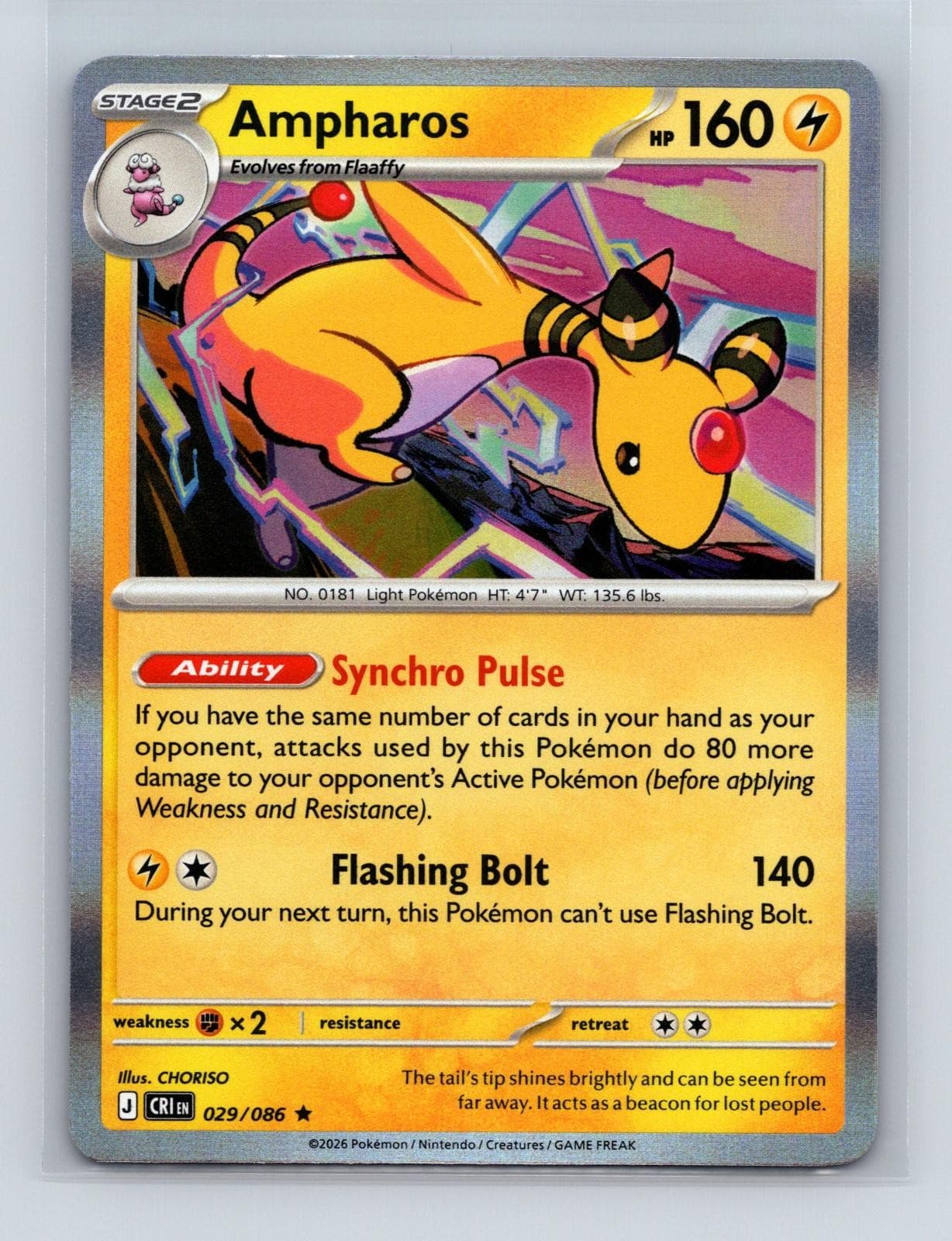 Ampharos 029/086 Rare Chaos Rising Pokemon Holo Near Mint