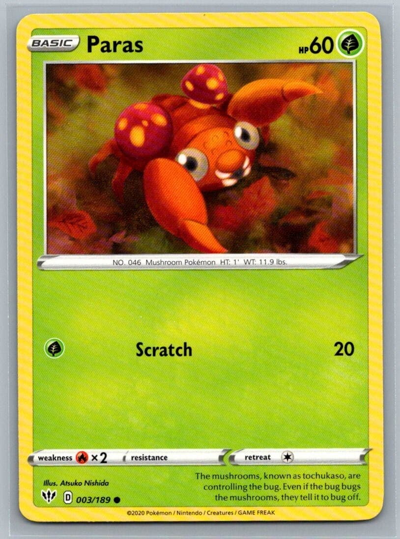 Paras 3/189 Darkness Ablaze Common Pokémon TCG 2020