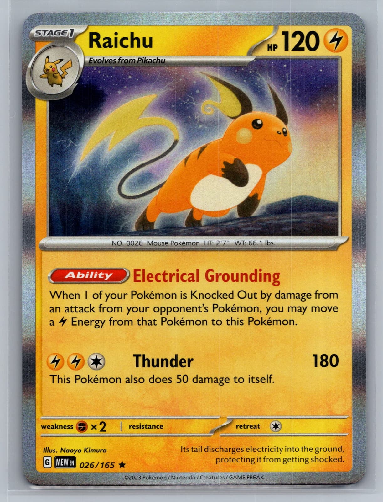 Raichu 026/165 Scarlet & Violet 151 Holo Rare Pokemon TCG NM
