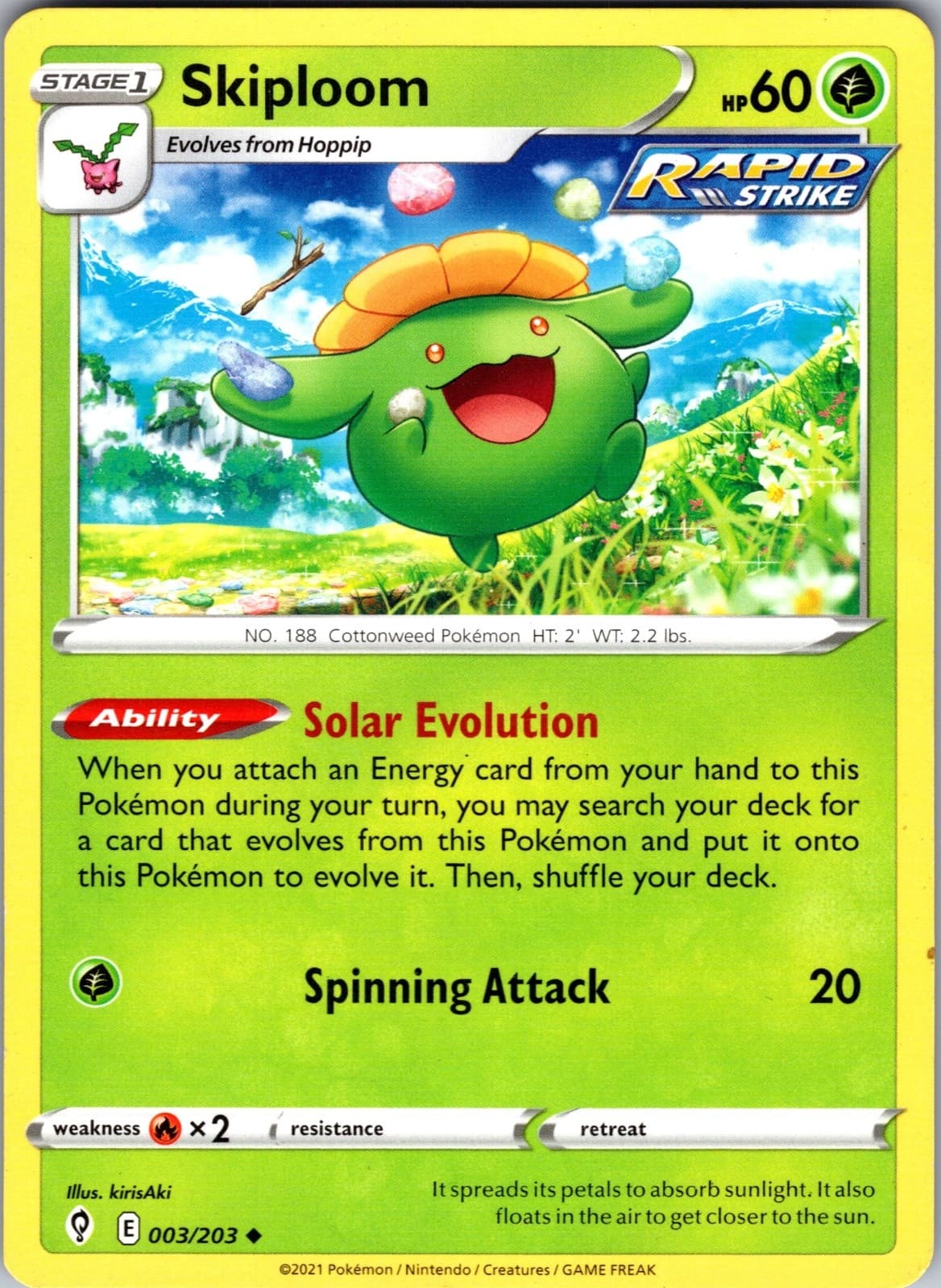 Pokemon Skiploom 3/203 Evolving Skies LP