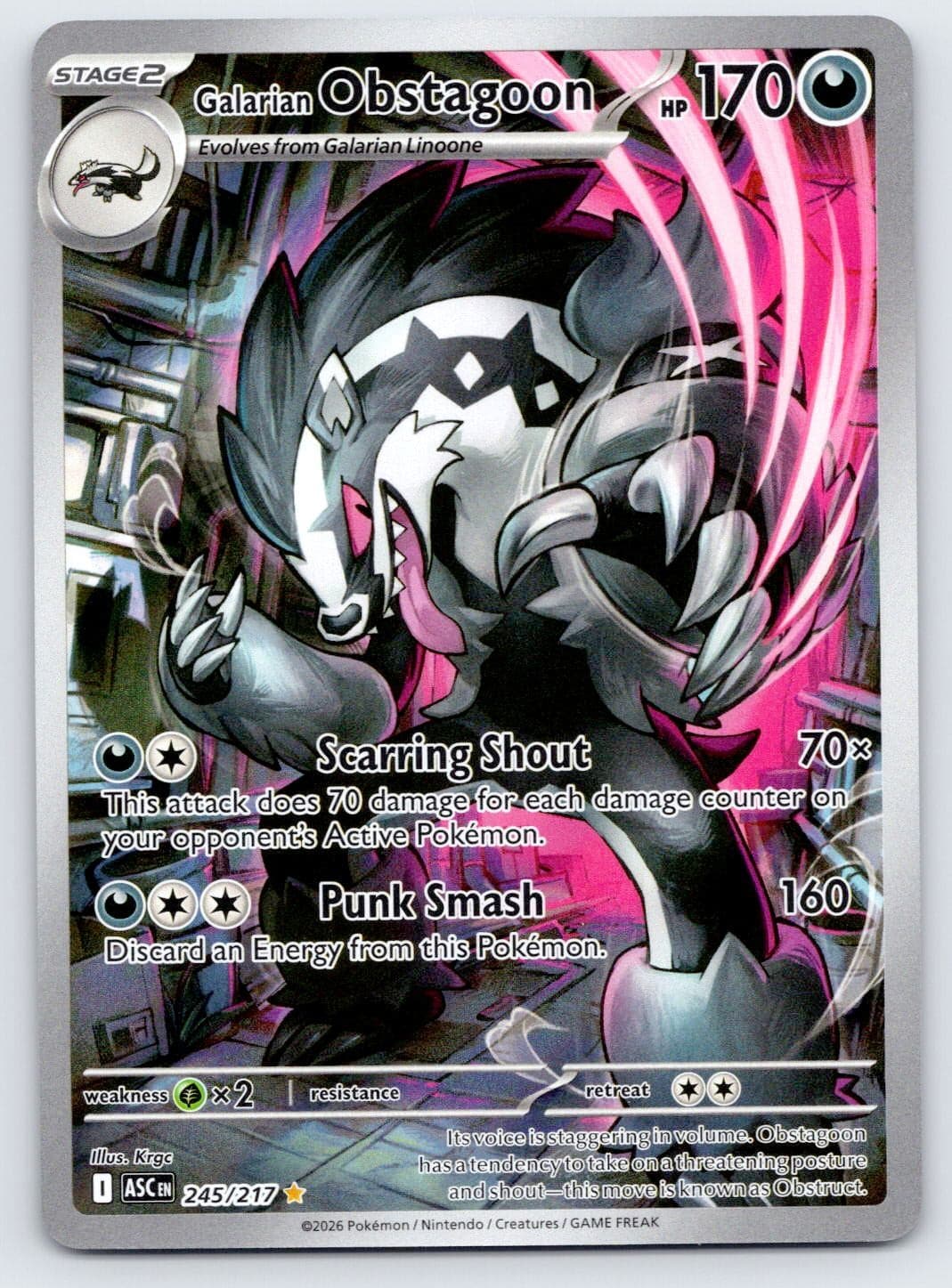 Galarian Obstagoon 245/217 Illustration Rare Ascended Heroes Pokemon Holo NM