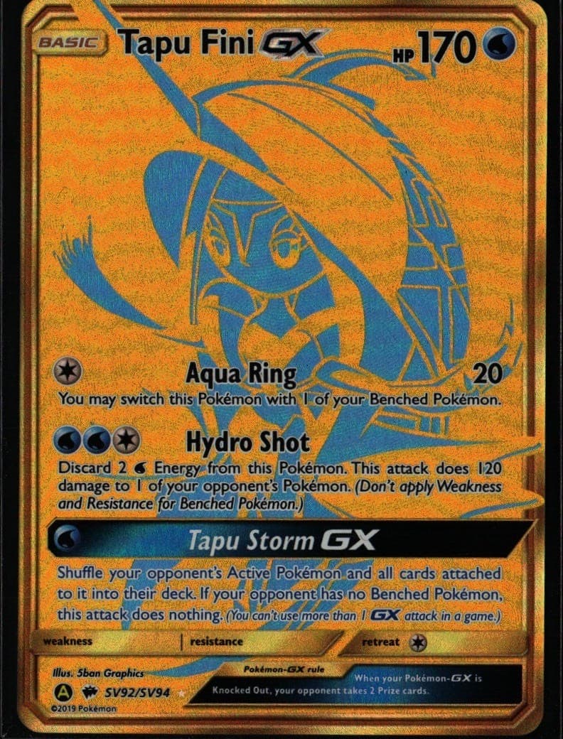 Tapu Fini GX Shiny Holo Rare Hidden Fates Shiny Vault SV92/SV94 Water Pokemon Ca