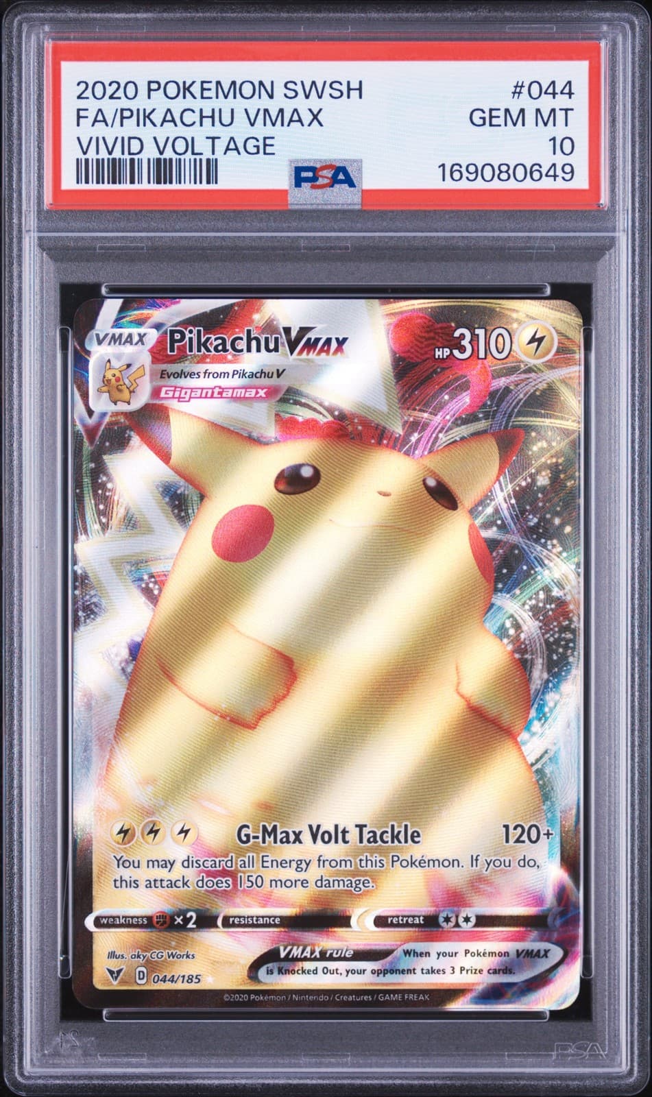 2020 POKEMON SWORD & SHIELD VIVID VOLTAGE #044 FULL ART/PIKACHU VMAX PSA 10