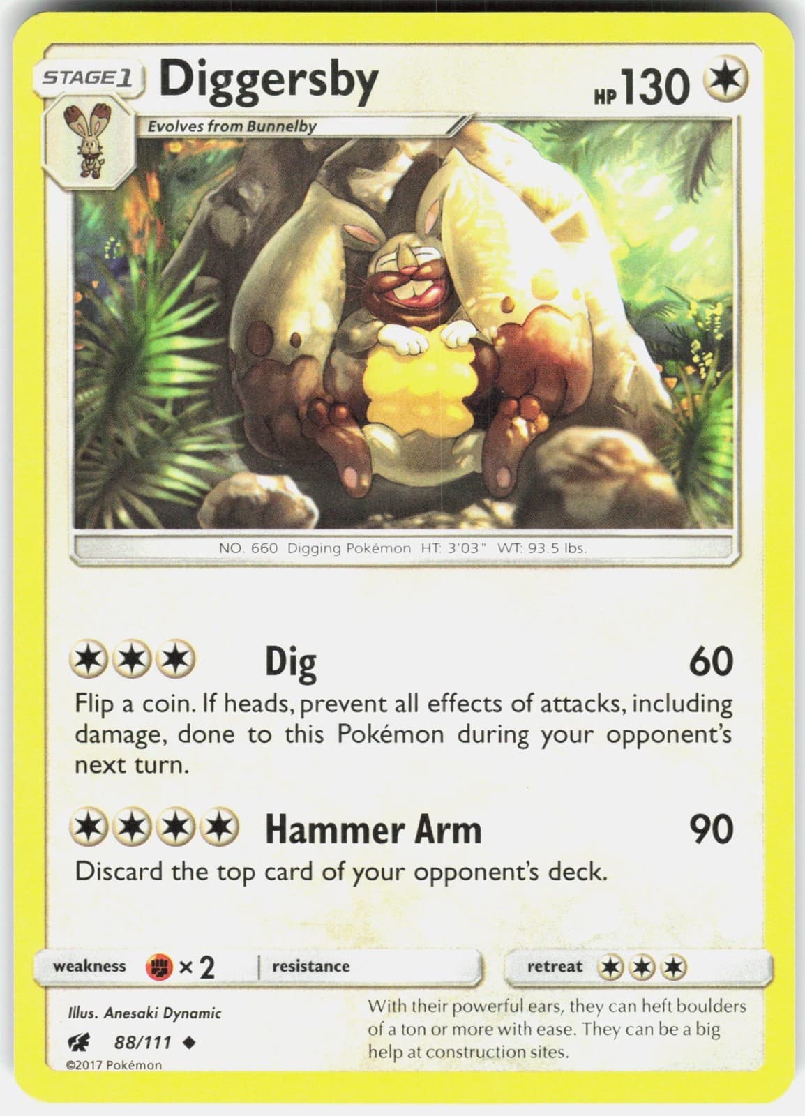 Diggersby 88/111 SM - Crimson Invasion Pokemon Lightly Played LP