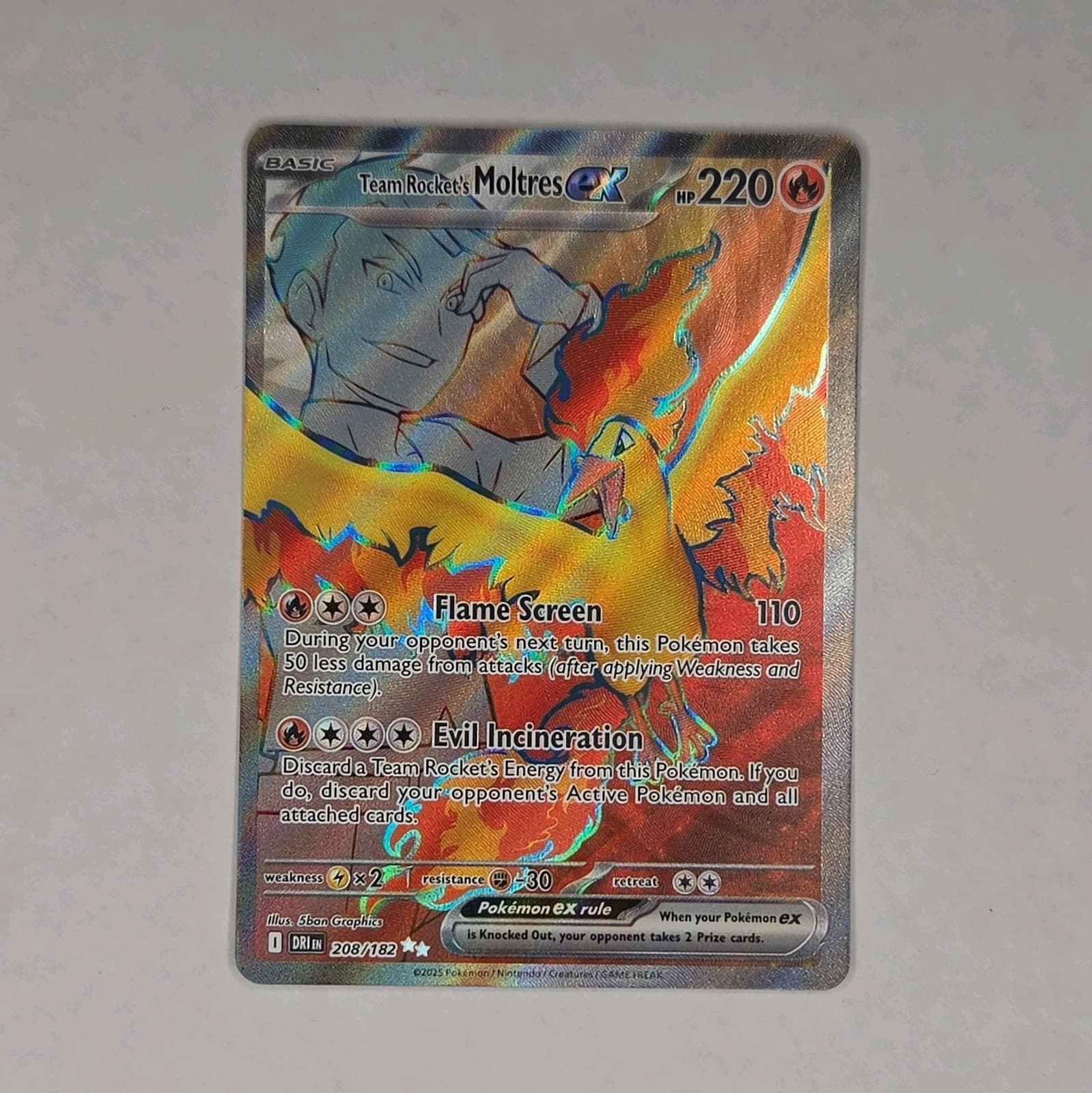 Team Rocket's Moltres ex 208/182 Ultra Rare Destined Rivals Pokemon Holo
