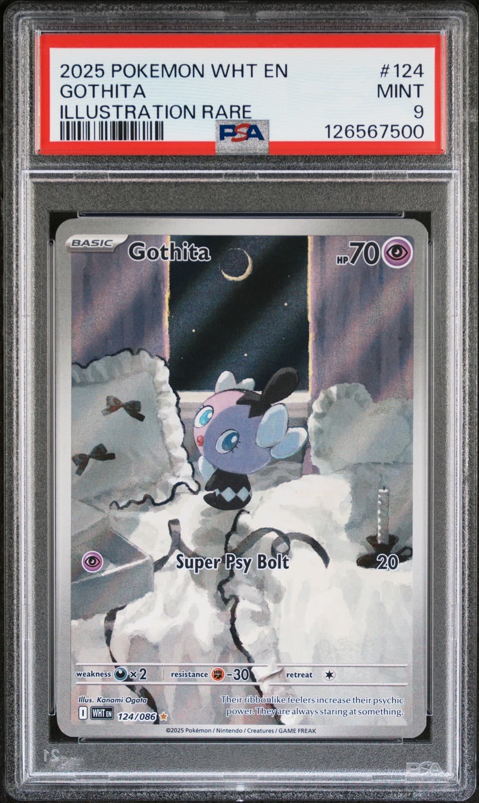 2025 Pokemon Wht En-White Flare #124 Gothita Illustration Rare PSA 9