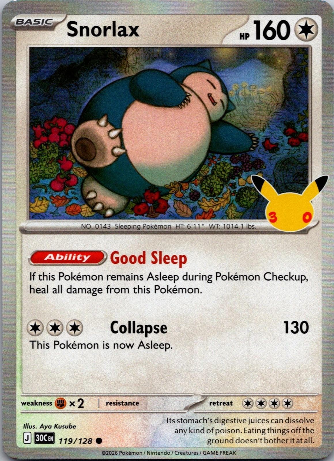 Snorlax Holo ME: 30th Celebration 119/128 NM Pokemon