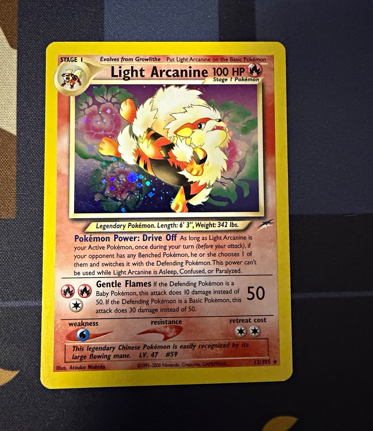 Pokemon Light Arcanine 12/105 Neo Destiny Holo Rare Unlimited English NM SWIRL!