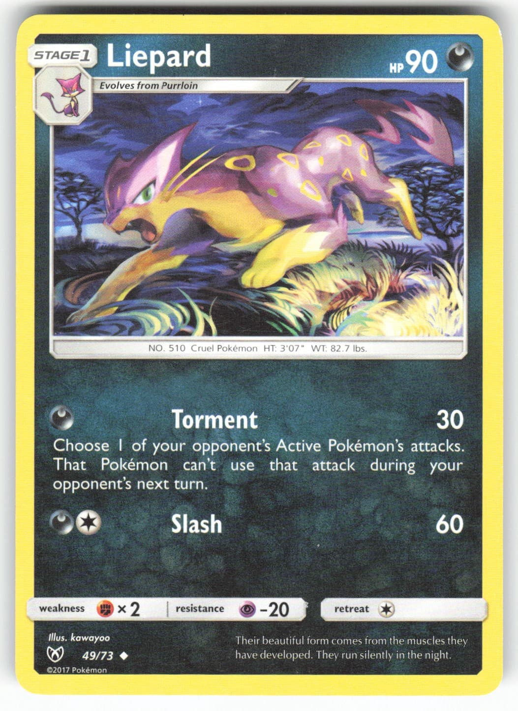 Liepard 49/73 Uncommon Shining Legends Pokemon Lightly Played