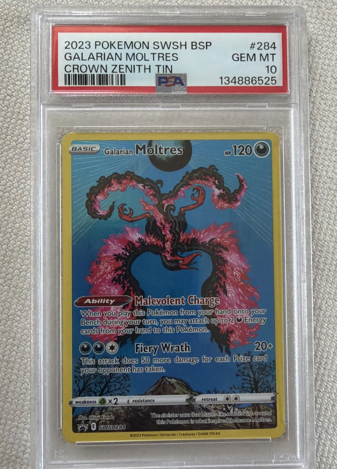 PSA 10 Galarian Moltres SWSH284 Crown Zenith Tin Swsh Black Star Promo Pokemon