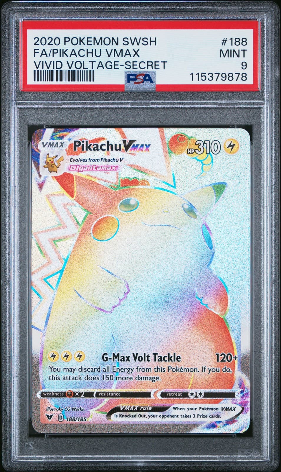 Pikachu Vmax 188/185 PSA 9 Secret Vivid Voltage Pokemon