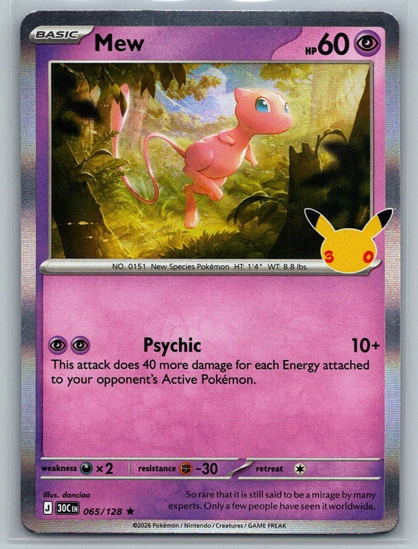 Mew 065/128 Holo NM Pokemon Card 30th Celebration