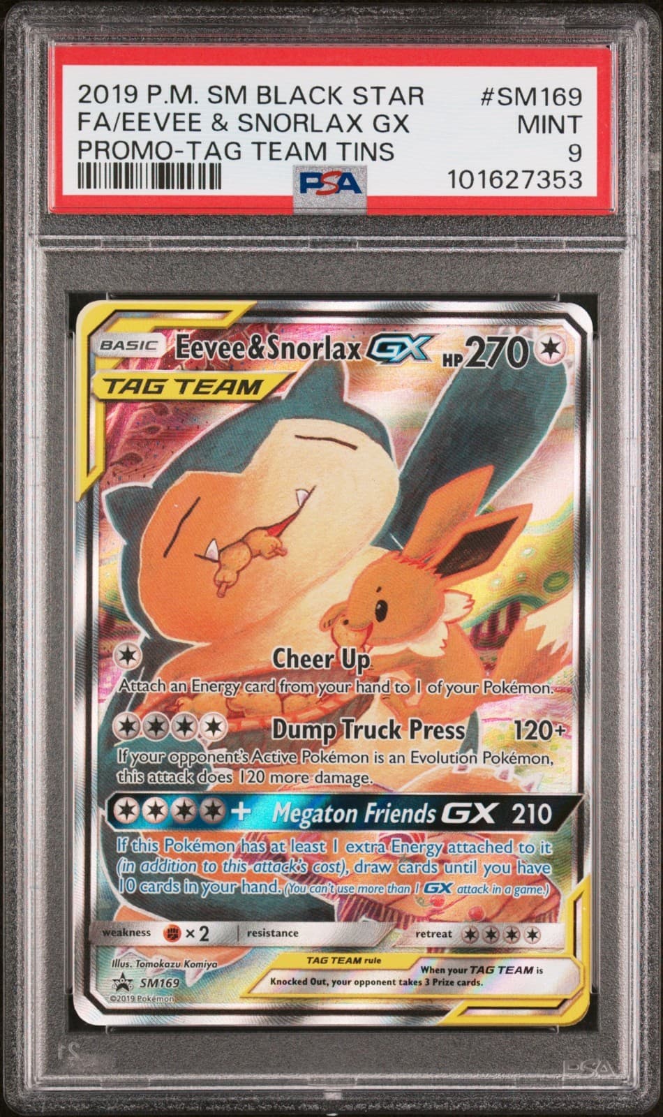 Pokemon Eevee & Snorlax Gx Sm Black Star Promo SM169 Tag Team Tins PSA 9