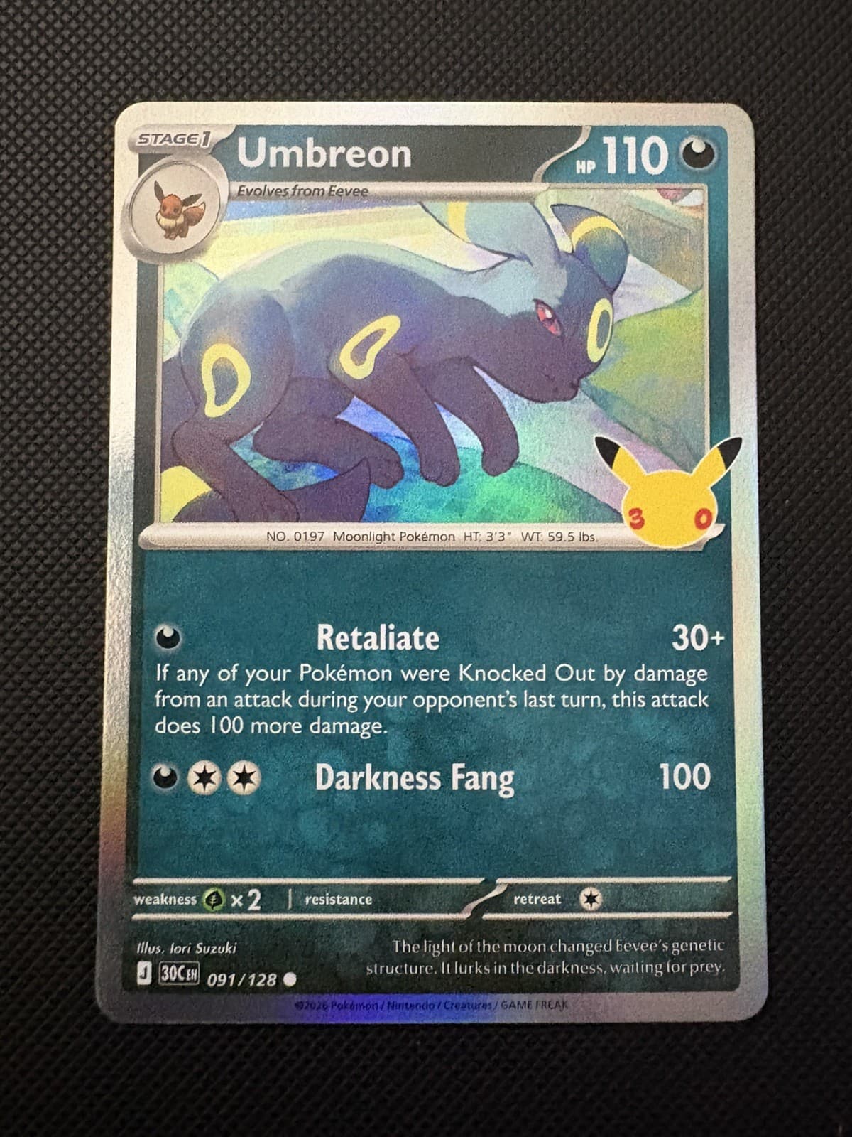 Umbreon 30th Celebration 091/128 Holo Pokémon TCG Nm