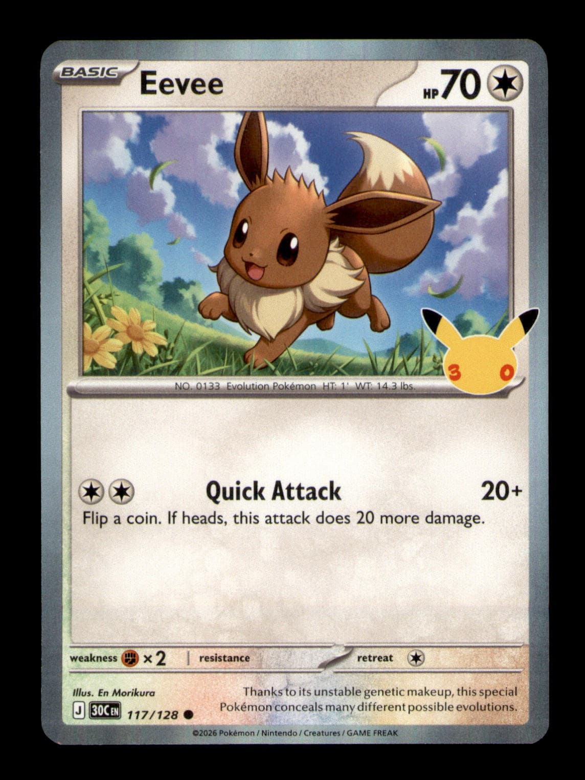 Eevee 117/128 ME: 30th Celebration Holo NM Pokemon TCG