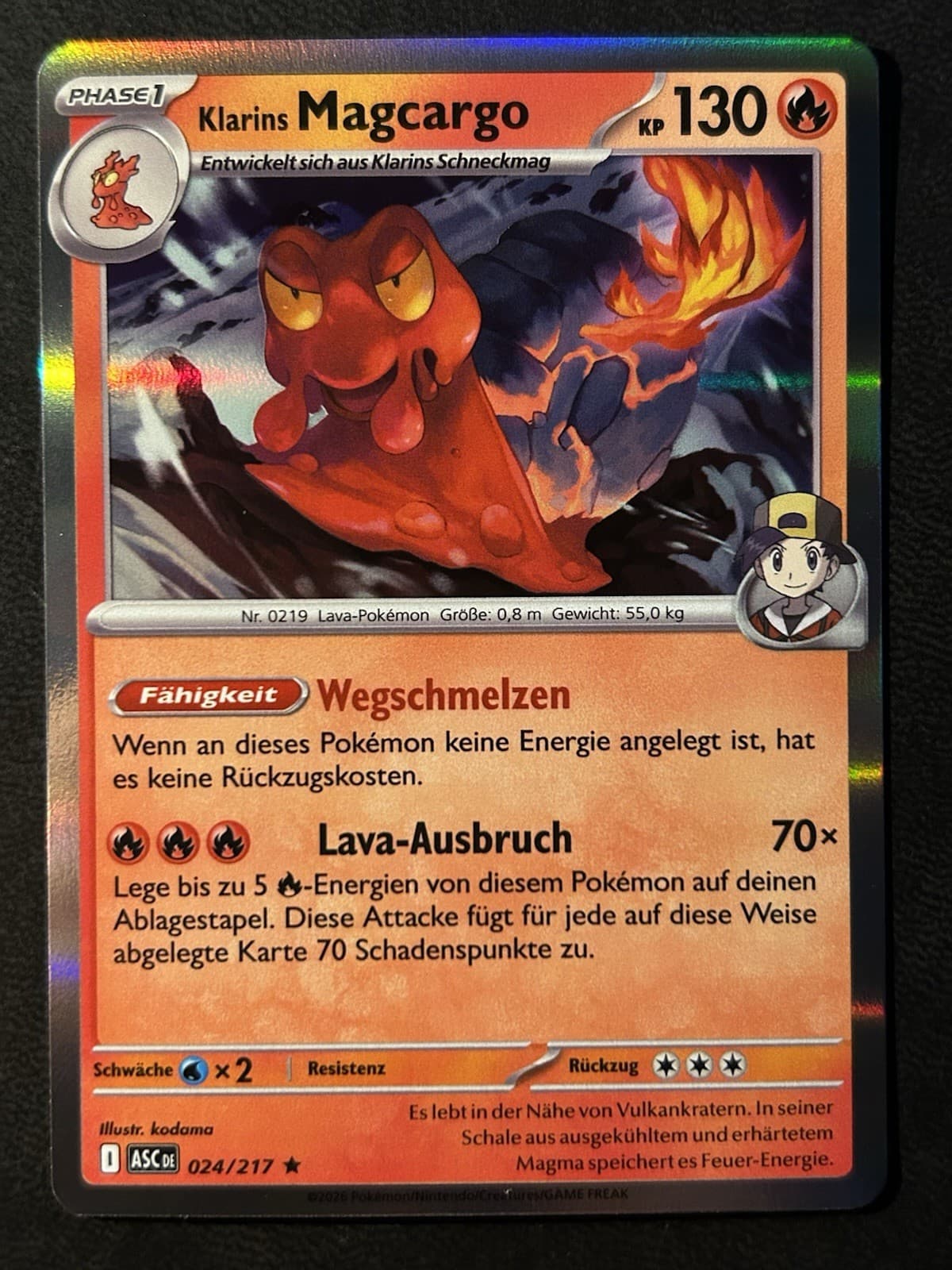 Pokemon Klarins Magcargo 24/217 Erhabene Helden Holo Rare DE NM-Mint
