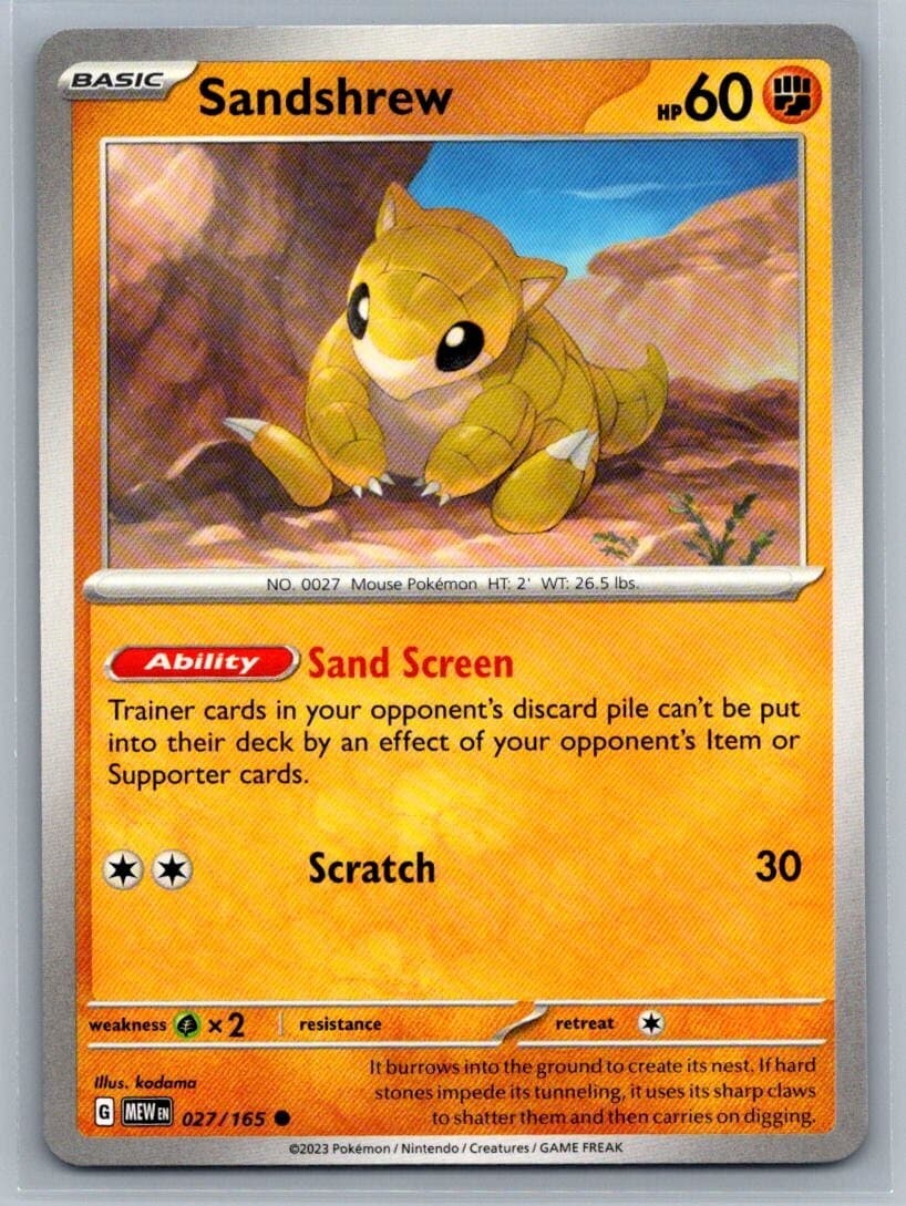Sandshrew 27/165 Scarlet & Violet 151 Common Pokémon TCG 2023