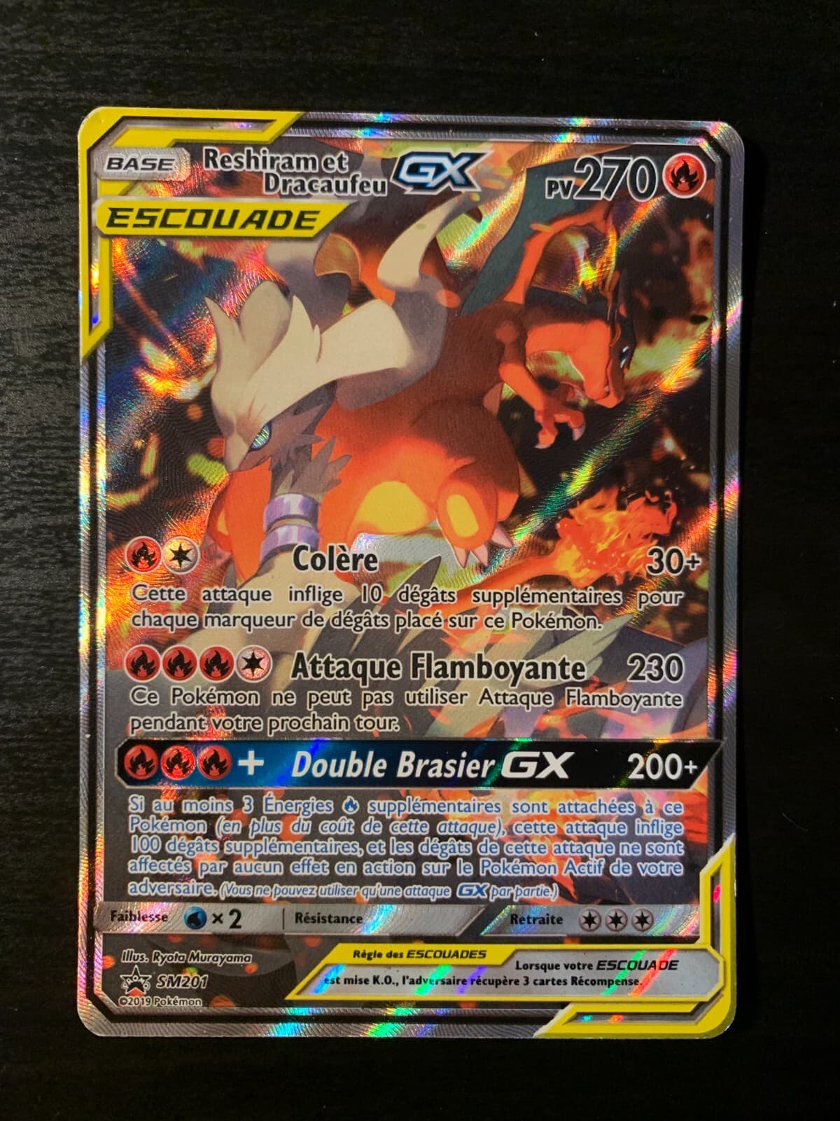 Carte Pokémon : Reshiram et Dracaufeu GX SM201 Promo Soleil & Lune Française