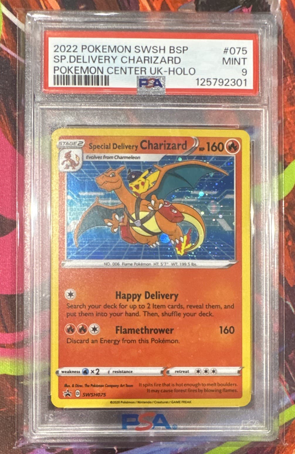 Pokémon TCG PSA 9 Special Delivery Charizard Promo Holo SWSH075 ENG