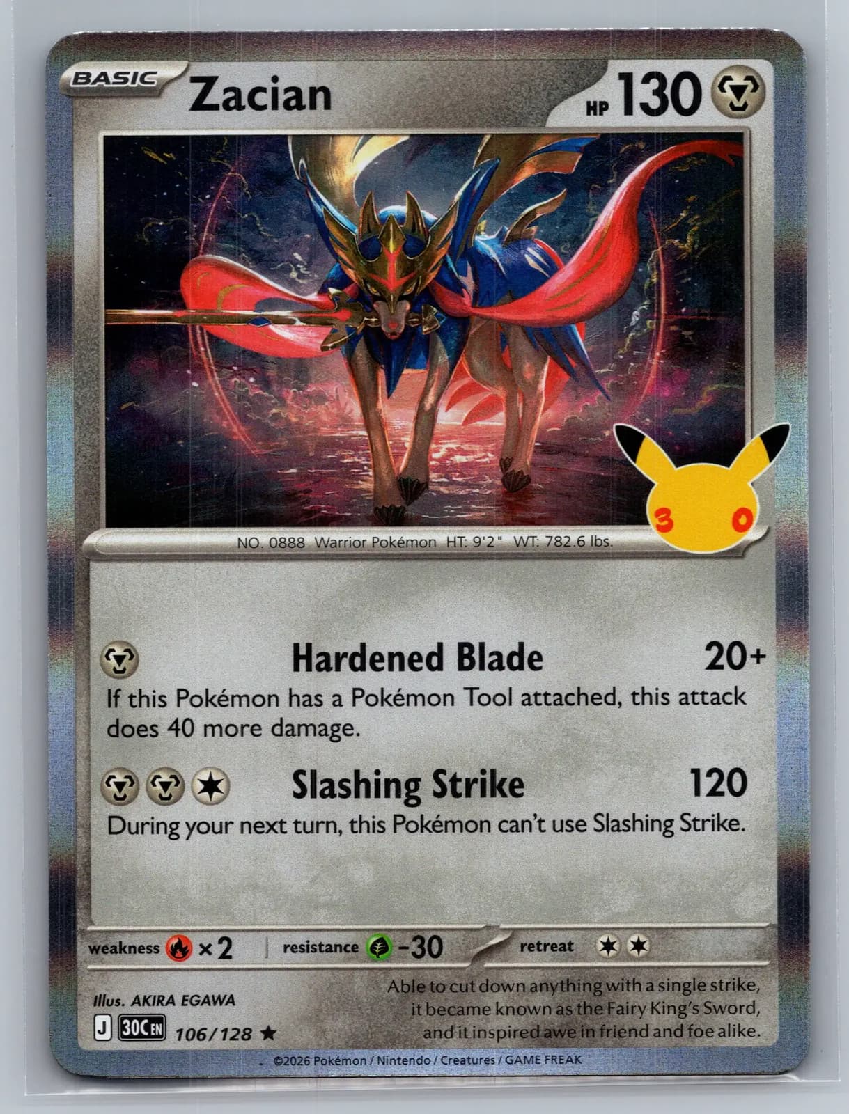Zacian 106/128 30th Celebration Holo Rare Pokemon TCG NM — photo 1 of 2