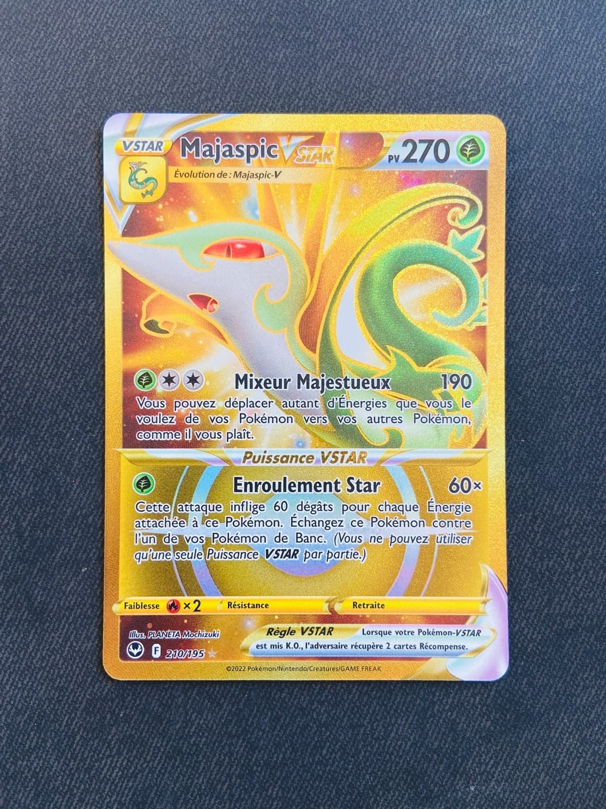 Carte Pokémon Majaspic Vstar 210/195 GOLD Secrète FA EB12 Tempête Argentée NEUF