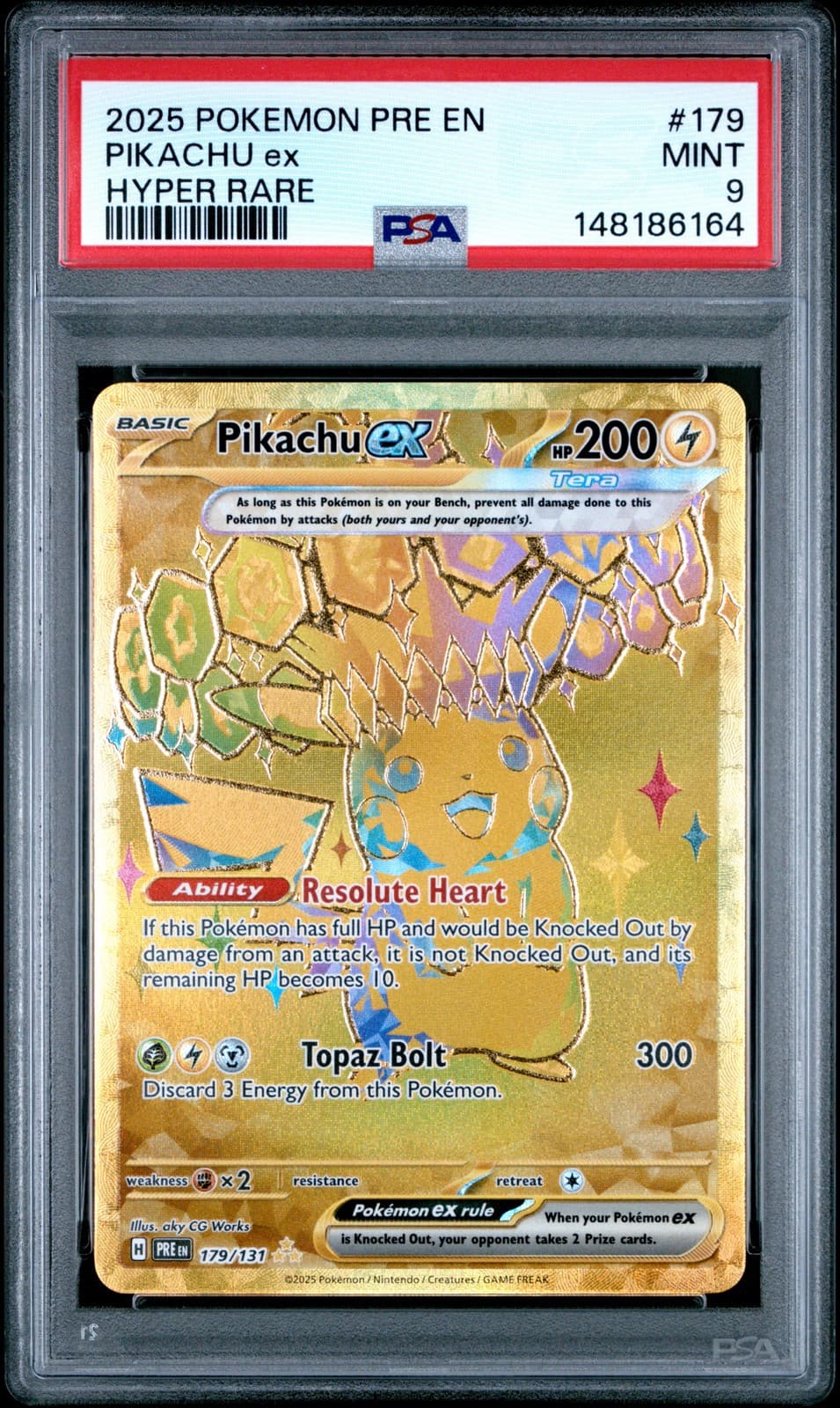 2025 POKEMON PRE EN-PRISMATIC EVOLUTIONS HYPER RARE #179 PIKACHU EX PSA 9