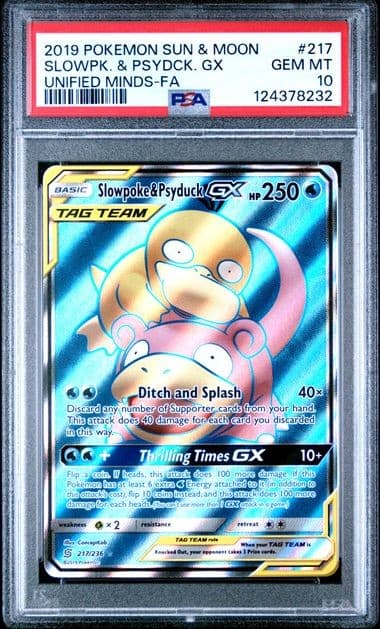 Pokemon Slowpoke & Psyduck GX Unified Minds Full Art #217 PSA 10 Gem Mint