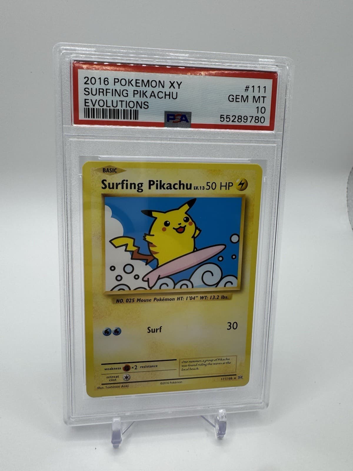 Pokémon Surfing Pikachu XY Evolutions Card 111/108 Secret Rare PSA 10