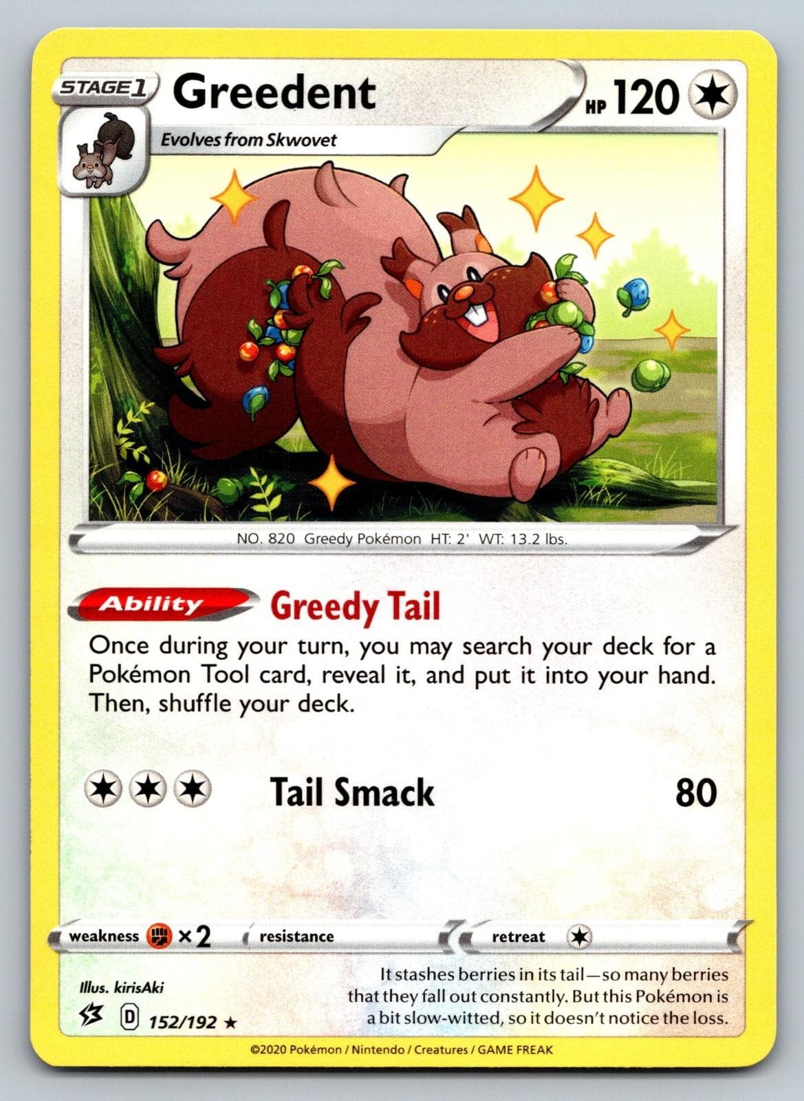 Greedent 152/192 Rare Rebel Clash Pokemon Near Mint