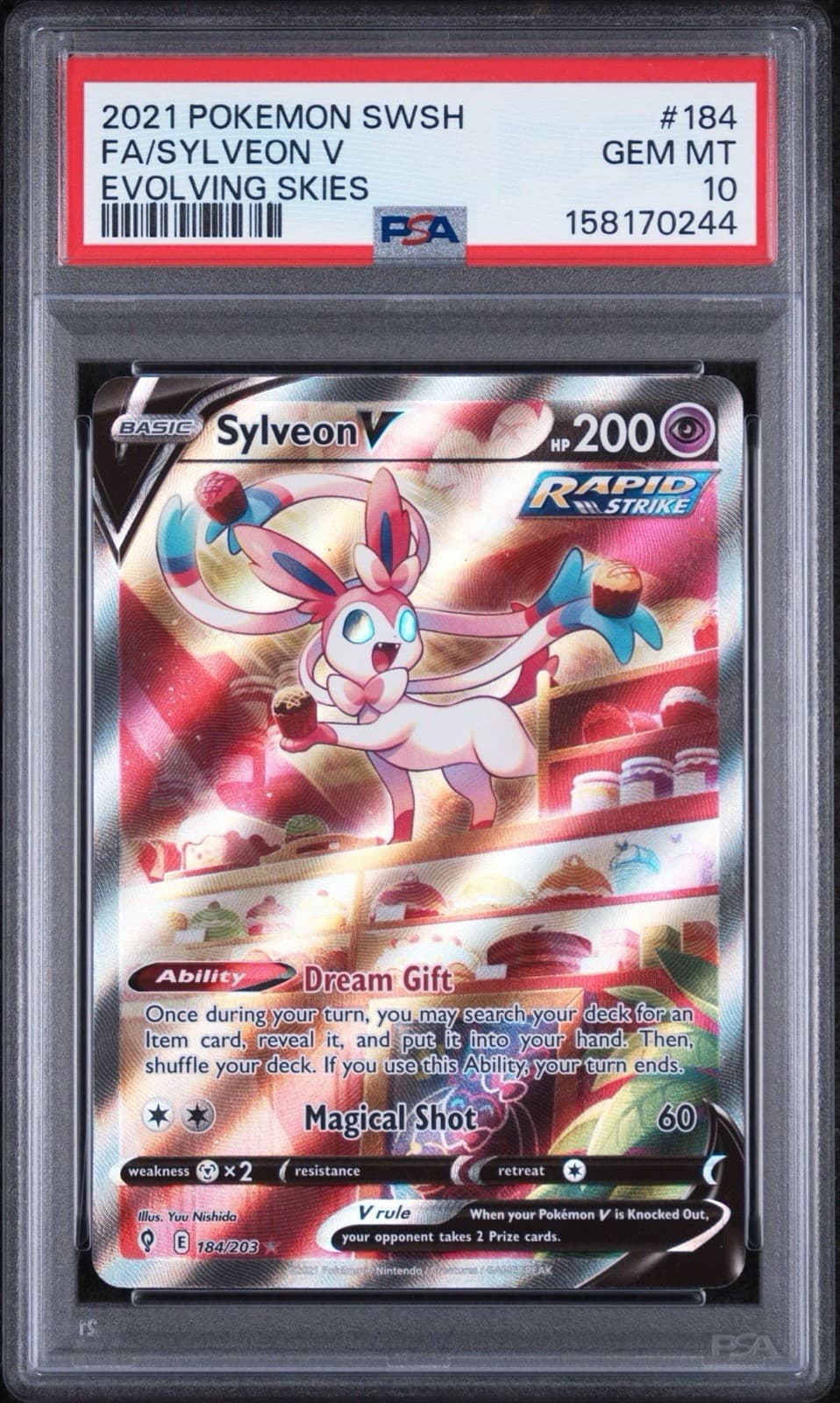 Pokemon 2021 SWSH FA/SYLVEON v Evolving Skies #184 PSA 10