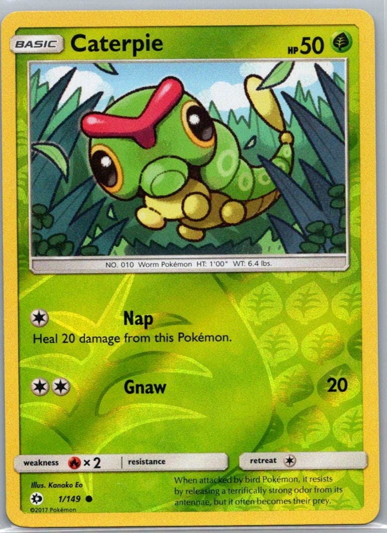 Pokemon TCG Caterpie 1/149 Sun Moon Rev Holo NM
