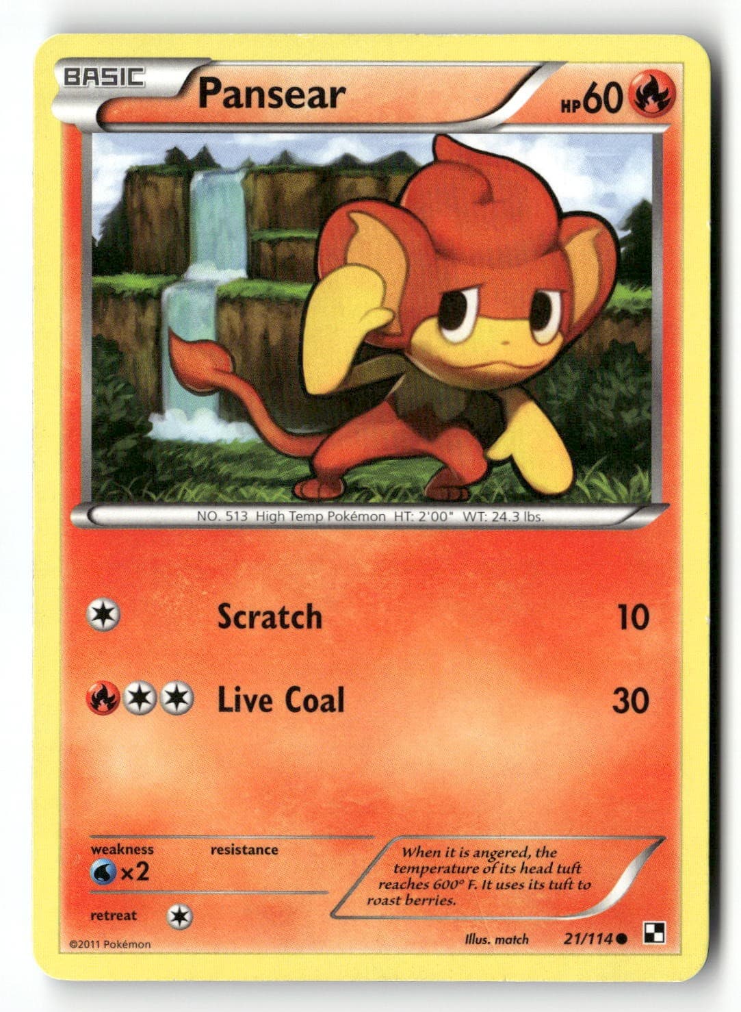 Pansear 21/114 Common Black & White Pokemon Moderately Played