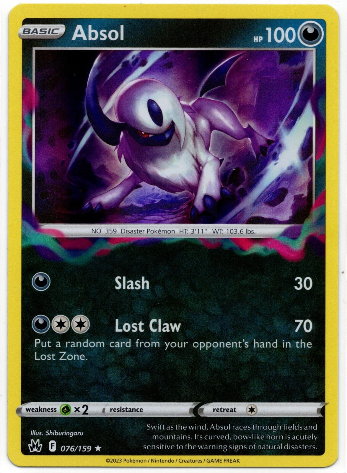 Pokemon - Absol Holo Rare Crown Zenith 076/159 NM