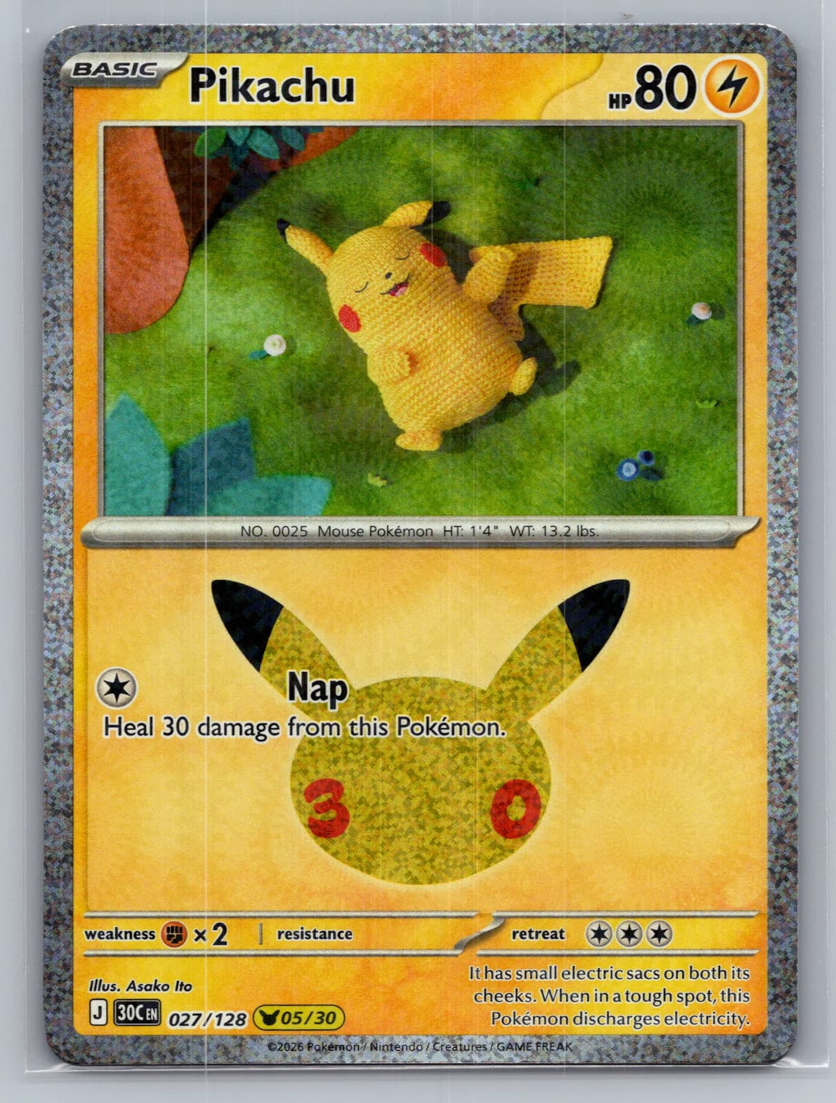 Pikachu #27/128 30th Celebration Pokemon TCG