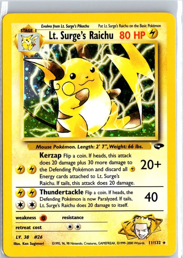 Lt. Surge's Raichu Unlimited Holo Rare Gym Challenge 011/132 LP