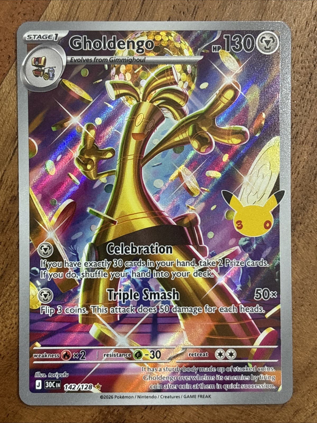 Pokemon TCG Gholdengo 142/128 Me: 30th Celebration Illustration Rare NM Card