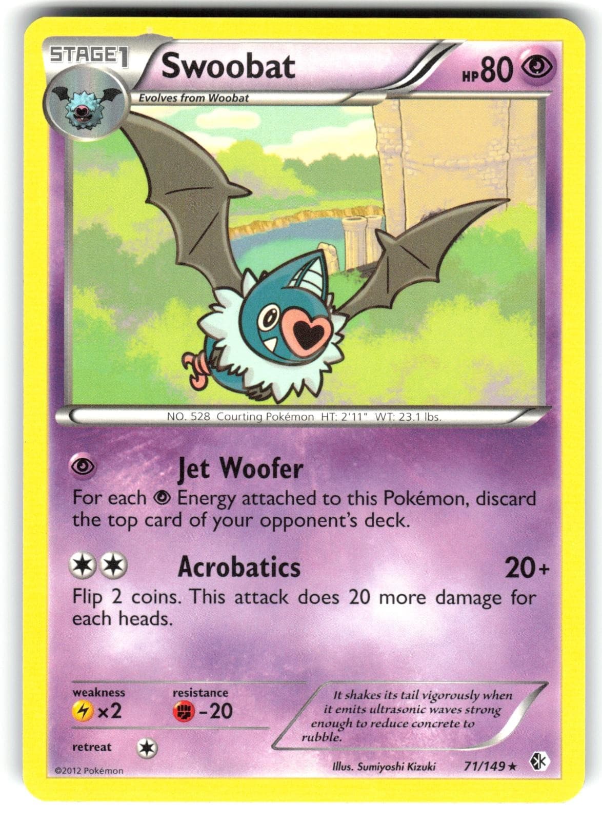 Swoobat 71/149 Rare Boundaries Crossed Pokemon Lightly Played